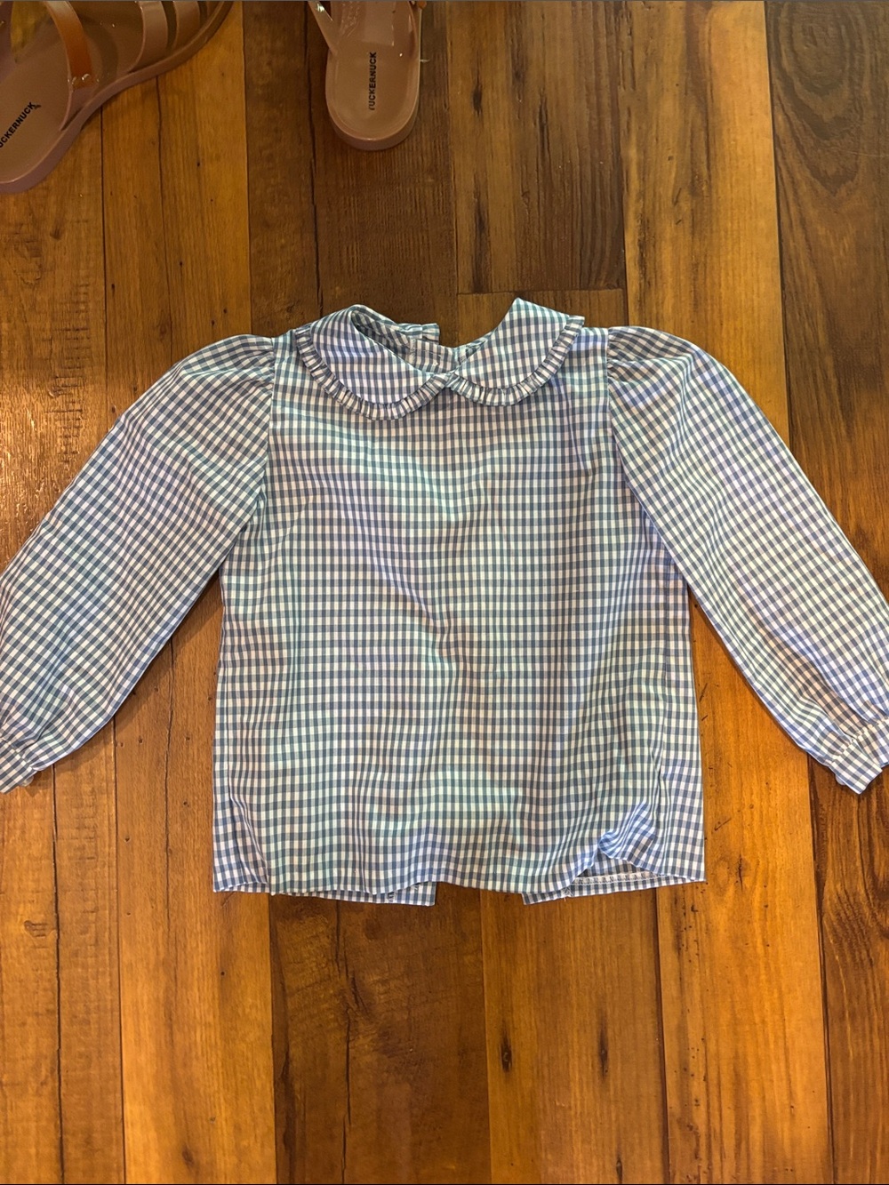 Little English Girls' Blue Gingham Peter Pan Collar Top